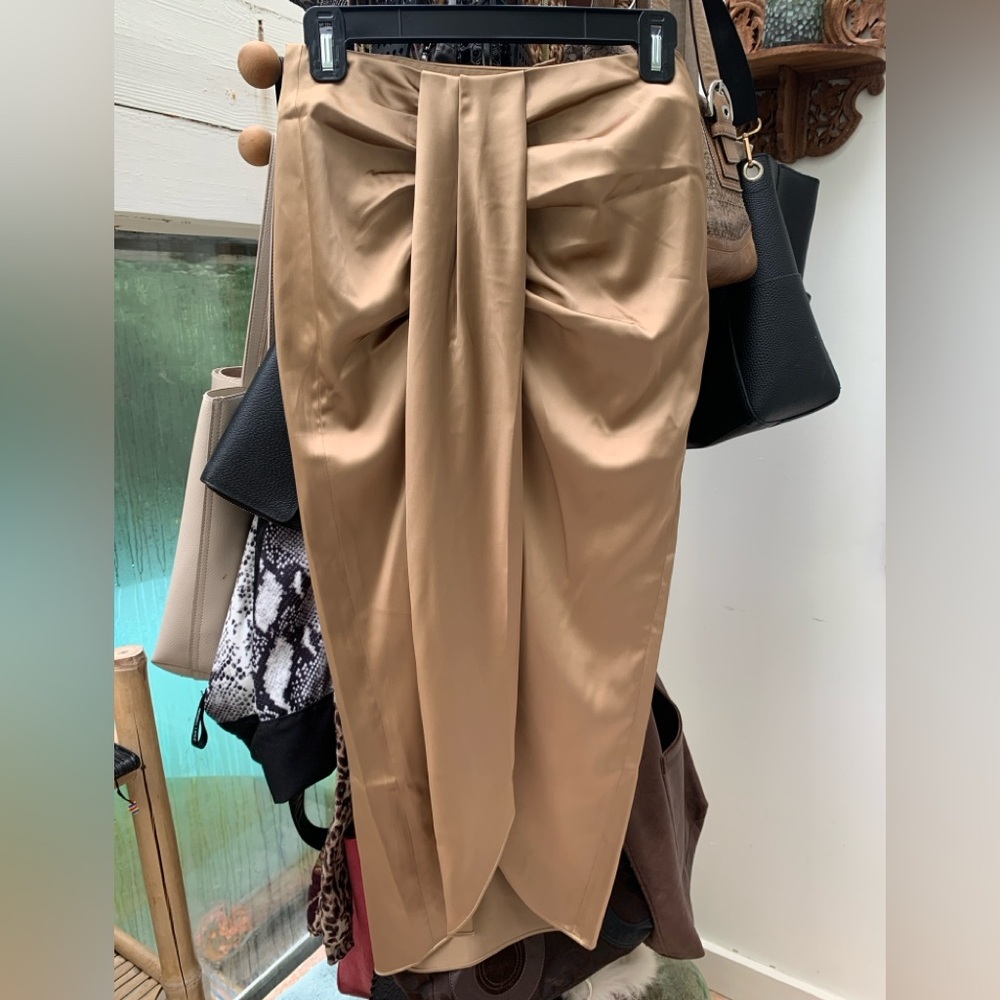 H&M Satin Midi Pencil Skirt with Tie Front